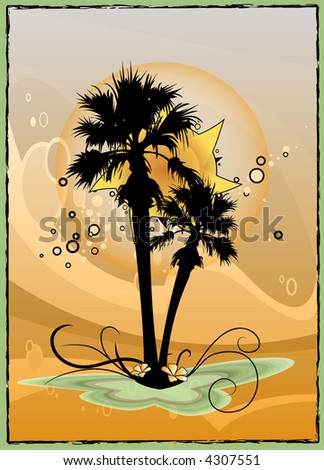 Palm tree silohuette with a sunset background