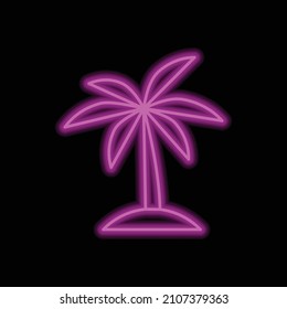 Palm tree simple icon. Flat desing. Purple neon on black background.ai