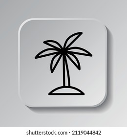 Icono simple de la palma. Diseño plano. Icono negro en botón cuadrado con sombra. Fondo gris.ai