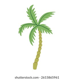 Palm tree simple vector illustration. Tropical green summer tree, beach element for vacation, holiday, jungle, island, and exotic travel design projects. Flat illustration on white background.