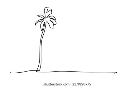 palm tree single line drawing. One line tree art for tattoo or logo. single line drawing of an isolated vector object - palm, coconut tree. sketch drawing of a coconut tree. one line art