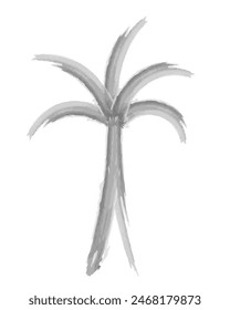 Palm tree. Sketch. Hand drawn watercolor drawing. Vector illustration. Outline on isolated white background. Doodle style. Evergreen tropical tree. An exotic plant with a powerful trunk