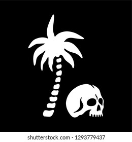 Palm tree skull black background