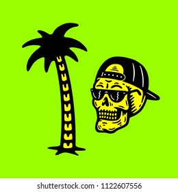 PALM TREE & SKULL WITH CAP BADGE SUMMER LOGO COLOR