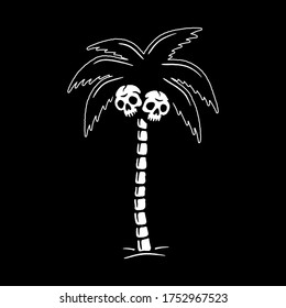 PALM TREE WITH SKULLS WHITE BLACK BACKGROUND