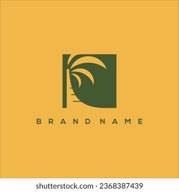 palm tree in square premium logo vector