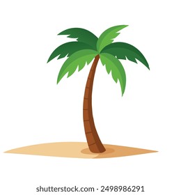 
Palm tree standing tall on a sandy beach Nature flat vector illustration on white background.