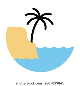 A palm tree stands on a sandy beach with blue sea water, tropical island getaway, summer vacation feeling