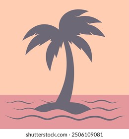 A palm tree stands on a small island in the ocean