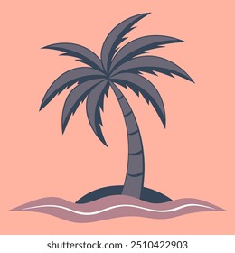 A palm tree stands tall on a small island in the vast ocean