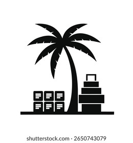 Palm Tree Storage Vector Silhouette Icon on White Background for Nature, Travel, and Data Storage Concepts

