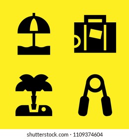 palm tree, suitcase, handgrip and sun umbrella vector icon set. Sample icons set for web and graphic design
