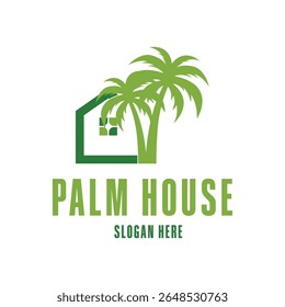 palm tree summer beach house logo design concept idea