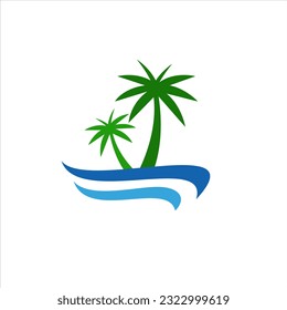 Palm tree summer beach logo design vector illustration