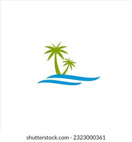 Palm tree summer beach logo design vector illustration