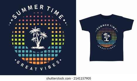 Palm tree summer cartoon tshirt concept design