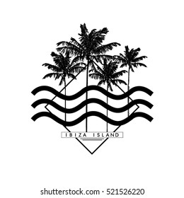 Palm tree, summer graphic with text for t-shirt graphic and other uses in vector