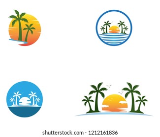 Palm tree summer holidays logo vector 