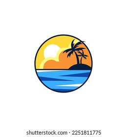 Palm tree summer illustration logo template vector design