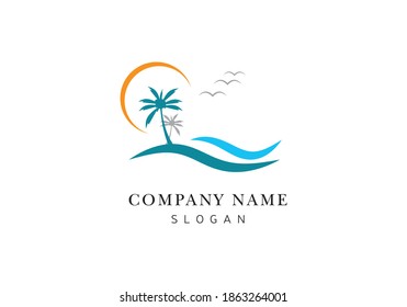 Palm tree summer logo design vector template illustration.