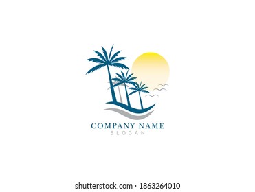 Palm tree summer logo design vector template illustration.
