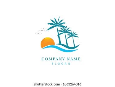 Palm tree summer logo design vector template illustration.