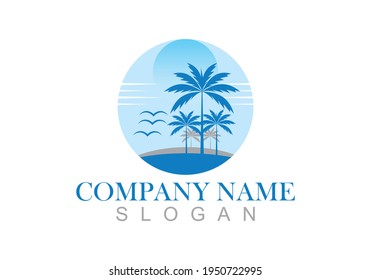 Palm tree summer logo design vector template illustration.