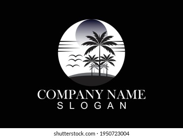 Ilustración vectorial de diseño de logotipo de verano de palmeras.