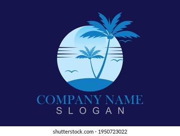 Palm tree summer logo design vector template illustration.