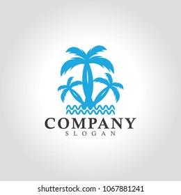 Palm tree summer logo template vector