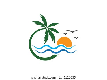 Palm tree summer logo template vector illustration