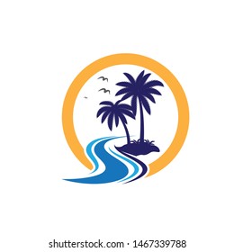 Palm tree summer logo template vector illustration