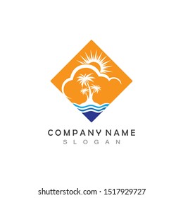 Palm tree summer logo template vector illustration