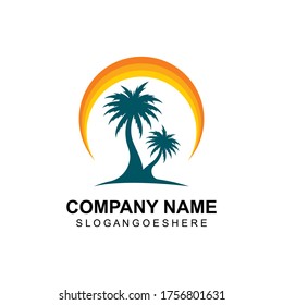 Palm tree summer logo template vector illustration