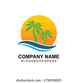 Palm tree summer logo template vector illustration