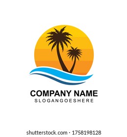 Palm tree summer logo template vector illustration