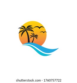 Plantilla de logotipo de verano de árbol de palma ilustración vectorial