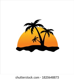 Palm tree summer logo template vector illustration, Sunset on a white background. sunset sun, icon, isolate. Flat sunset, color illustration.