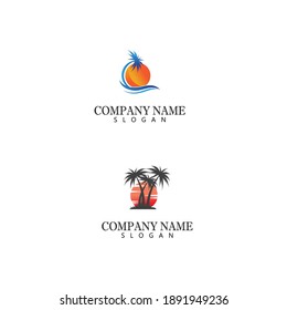 Plantilla de logotipo de verano de árbol de palma ilustración vectorial