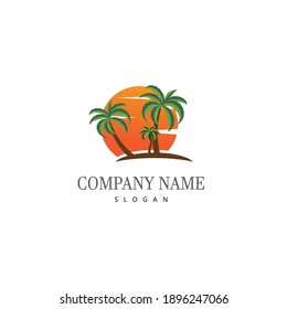 Plantilla de logotipo de verano de árbol de palma ilustración vectorial