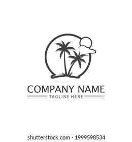 Modelo de logotipo de verano de palmeras ilustración vectorial ilustración de los océanos y la playa y negocio de logotipo de diseño 