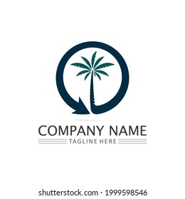 Palm tree summer logo template vector illustration ocean and beach illustration and design logo business 