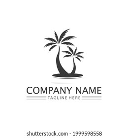 Modelo de logotipo de verano de palmeras ilustración vectorial ilustración de los océanos y la playa y negocio de logotipo de diseño 