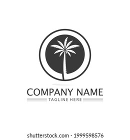 Modelo de logotipo de verano de palmeras ilustración vectorial ilustración de los océanos y la playa y negocio de logotipo de diseño 