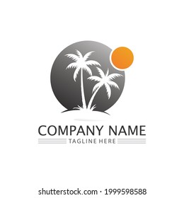Palm tree summer logo template vector illustration ocean and beach illustration and design logo business 