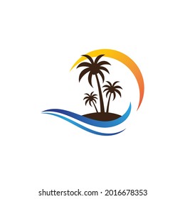 Plantilla de logotipo de verano de árbol de palma ilustración vectorial