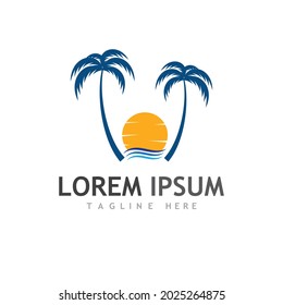 Plantilla de logotipo de verano de árbol de palma ilustración vectorial