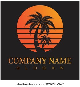 Plantilla de logotipo de verano de árbol de palma ilustración vectorial