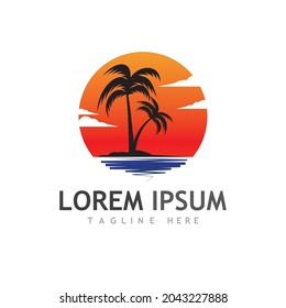 Plantilla de logotipo de verano de árbol de palma ilustración vectorial