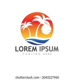 Palm tree summer logo template vector illustration
